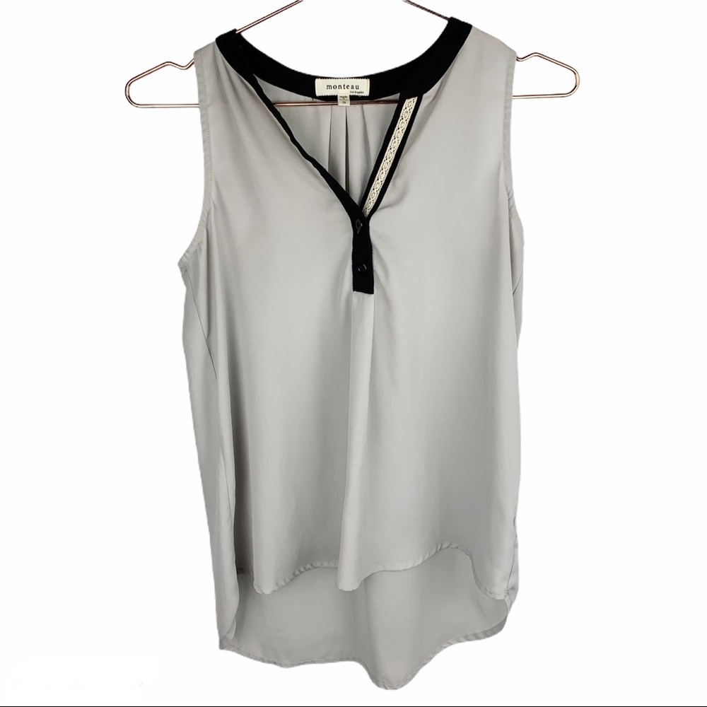 Monteau V-Neck Crochet Trim Sheer Blouse‎